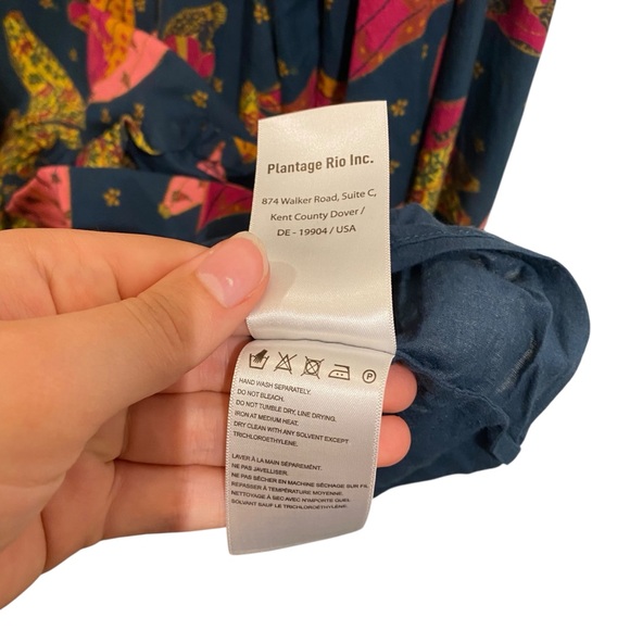 Farm Rio Patchwork Bananas Cotton Balloon Sleeve Ruffle Yoke Mini Trapeze Dress - Picture 6 of 7